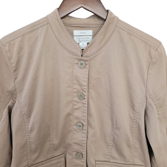 Christopher & Banks Womens Jacket Size S Beige Long Sleeve Button Up Stretch - Picture 4 of 9